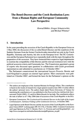 Decrees and the Czech Restitution Laws from a Human Rights and European Community Law Perspective