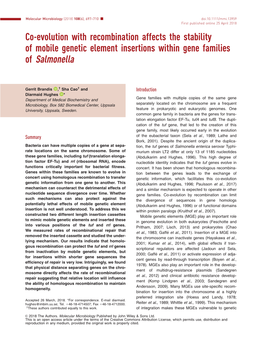 Evolution with Recombination Affects the Stability of Mobile Genetic Element Insertions Within Gene Families of Salmonella