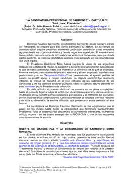 “LA CANDIDATURA PRESIDENCIAL DE SARMIENTO” - CAPÍTULO IV: “Seré, Pues, Presidente”