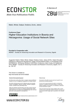 Higher Education Institutions in Bosnia and Herzegovina: Usage of Social Network Sites