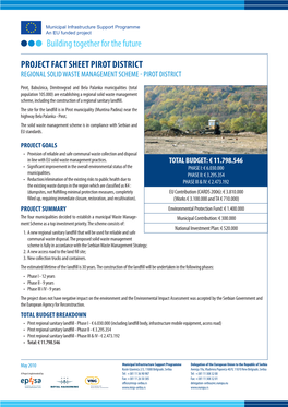 Project Fact Sheet Pirot District Regional Solid Waste Management Scheme - Pirot District