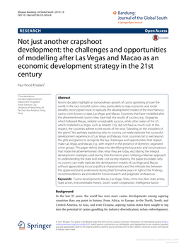 Not Just Another Crapshoot Development: the Challenges and Opportunities of Modelling After Las Vegas and Macao As an Econo