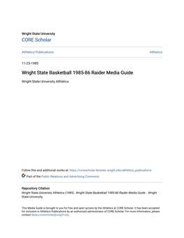 Wright State Basketball 1985-86 Raider Media Guide