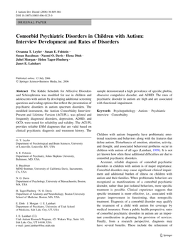 Comorbid Psychiatric Disorders in Children with Autism: Interview Development and Rates of Disorders