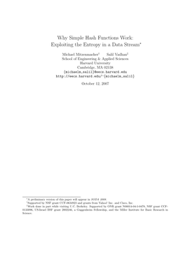 Why Simple Hash Functions Work: Exploiting the Entropy in a Data Stream∗