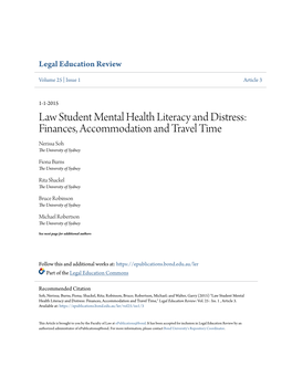 Law Student Mental Health Literacy and Distress: Finances, Accommodation and Travel Time Nerissa Soh the University of Sydney