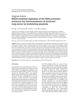 Original Article MYCN-Mediated Regulation of the HES1 Promoter Enhances the Chemoresistance of Small-Cell Lung Cancer by Modulating Apoptosis