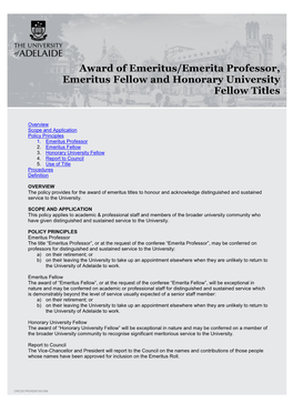 Award of Emeritus/Emerita Professor, Emeritus Fellow and Honorary University Fellow Titles