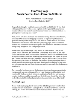 Yin/Yang Yoga Sarah Powers Finds Power in Stillness