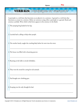 Verbals: Participle Or Gerund? | Verbals Worksheets