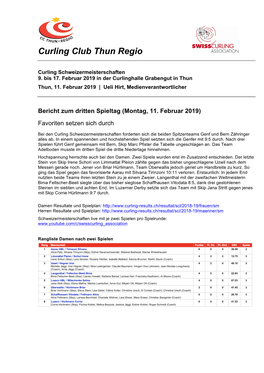 Tagesbericht Curling SM 190211