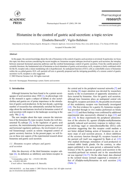 Histamine in the Control of Gastric Acid Secretion: a Topic Review