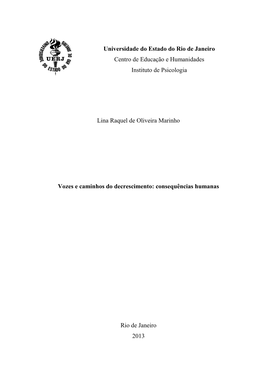 Universidade Do Estado Do Rio De Janeiro Centro De Educação E Humanidades Instituto De Psicologia