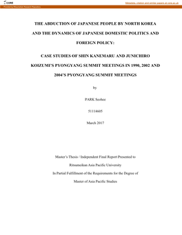 The Abduction of Japanese People by North Korea And