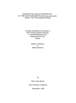 RADIOMETRIC AGE DETERMINATION of the GIANT GRENADIER (A/Batrossia Pectoralis) USING 210Pb: 226Ra DISEQUILIBRIA