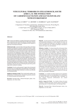 Viticultural Terroirs in Stellenbosch, South Africa. Ii. the Interaction of Cabernet-Sauvignon and Sauvignon Blanc with Environment