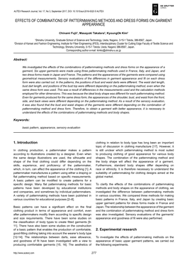 Effects of Combinations of Patternmaking Methods and Dress Forms on Garment Appearance