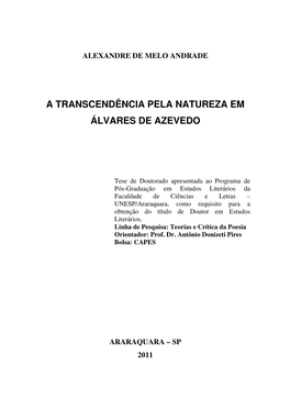 A Transcendência Pela Natureza Em Álvares De Azevedo