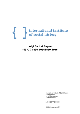 Luigi Fabbri Papers (1872-) 1880-19351880-1935