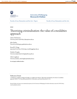 Theorising Criminalisation: the Value of a Modalities Approach Luke J