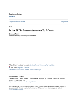 Review of "The Romance Languages" by R. Posner