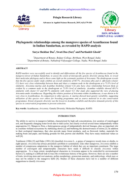 Phylogenetic Relationships Among the Mangrove Species of Acanthaceae Found in Indian Sundarban, As Revealed by RAPD Analysis