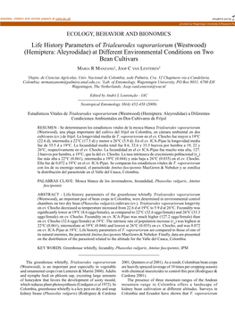 Life History Parameters of Trialeurodes Vaporariorum (Westwood) (Hemiptera: Aleyrodidae) at Different Environmental Conditions on Two Bean Cultivars