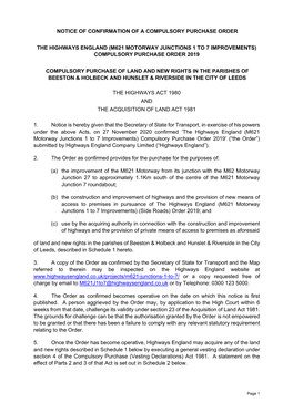 Notice of Confirmation of a Compulsory Purchase Order