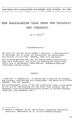 New Radiolarian Taxa from the Triassic and Jurassic