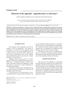 Mucocele of the Appendix - Appendectomy Or Colectomy?