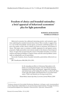 A Brief Appraisal of Behavioral Economists' Plea for Light Paternalism