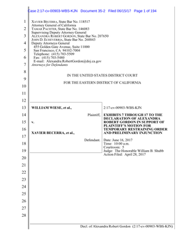 Decl. of Alexandra Robert Gordon (2:17-Cv-00903-WBS-KJN) Case 2:17-Cv-00903-WBS-KJN Document 35-2 Filed 06/15/17 Page 2 of 194