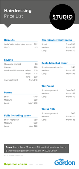 Hairdressing Price List HAIRBEAUTYMAKEUP
