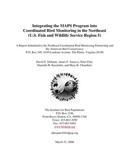 Integrating the MAPS Program Into Coordinated Bird Monitoring in the Northeast (U.S