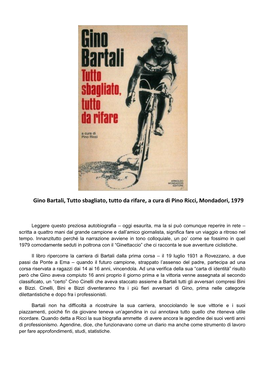 Gino Bartali, Tutto Sbagliato, Tutto Da Rifare, a Cura Di Pino Ricci, Mondadori, 1979