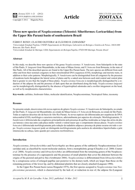 Three New Species of Neoplecostomus (Teleostei: Siluriformes: Loricariidae) from the Upper Rio Paraná Basin of Southeastern Brazil