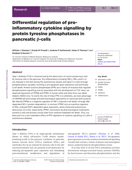 Inflammatory Cytokine Signalling by Protein Tyrosine Phosphatases in Pancreatic Β-Cells