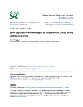 Some Experiences from Damages of Embankments During Strong Earthquakes China