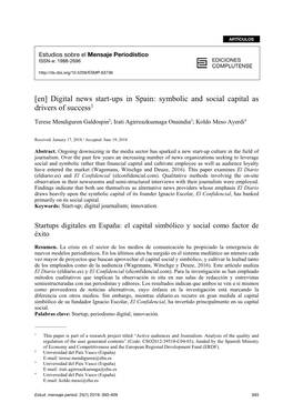 [En] Digital News Start-Ups in Spain: Symbolic and Social Capital As Drivers of Success1