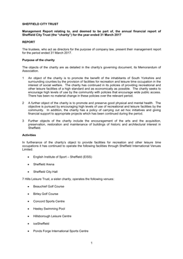 1 SHEFFIELD CITY TRUST Management Report Relating To