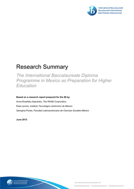 Research Summary the International Baccalaureate Diploma Programme in Mexico As Preparation for Higher Education