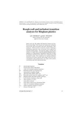 Rough-Wall and Turbulent Transition Analyses for Bingham Plastics