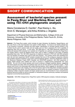 Assessment of Bacterial Species Present in Pasig River and Marikina River Soil Using 16S Rdna Phylogenetic Analysis