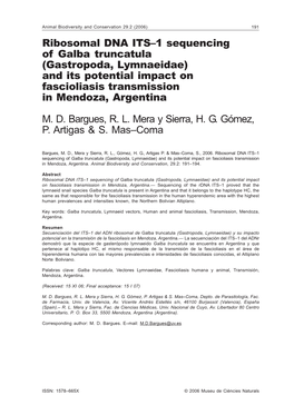 Ribosomal DNA ITS–1 Sequencing of Galba Truncatula (Gastropoda, Lymnaeidae) and Its Potential Impact on Fascioliasis Transmission in Mendoza, Argentina M