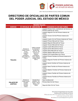 Directorio De Oficialias De Partes Comun Del Poder Judicial Del Estado De México