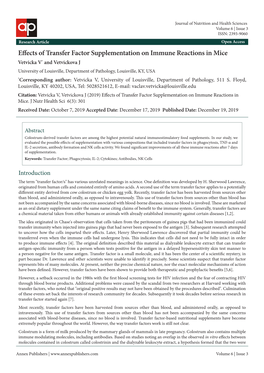 Effects of Transfer Factor Supplementation on Immune