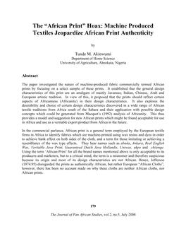 The “African Print” Hoax: Machine Produced Textiles Jeopardize African Print Authenticity