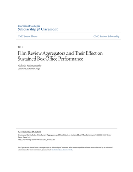Film Review Aggregators and Their Effect on Sustained Box Office Performance" (2011)