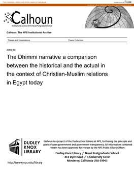 The Dhimmi Narrative a Comparison Between the Historical and the Actual in the Context of Christian-Muslim Relations in Egypt Today