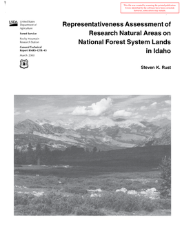 Representativeness Assessment of Research Natural Areas on National Forest System Lands in Idaho